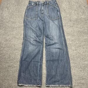 AMO Severine Cargo Jeans Womens 30 Blue Medium Wash High Rise Wide Leg Denim